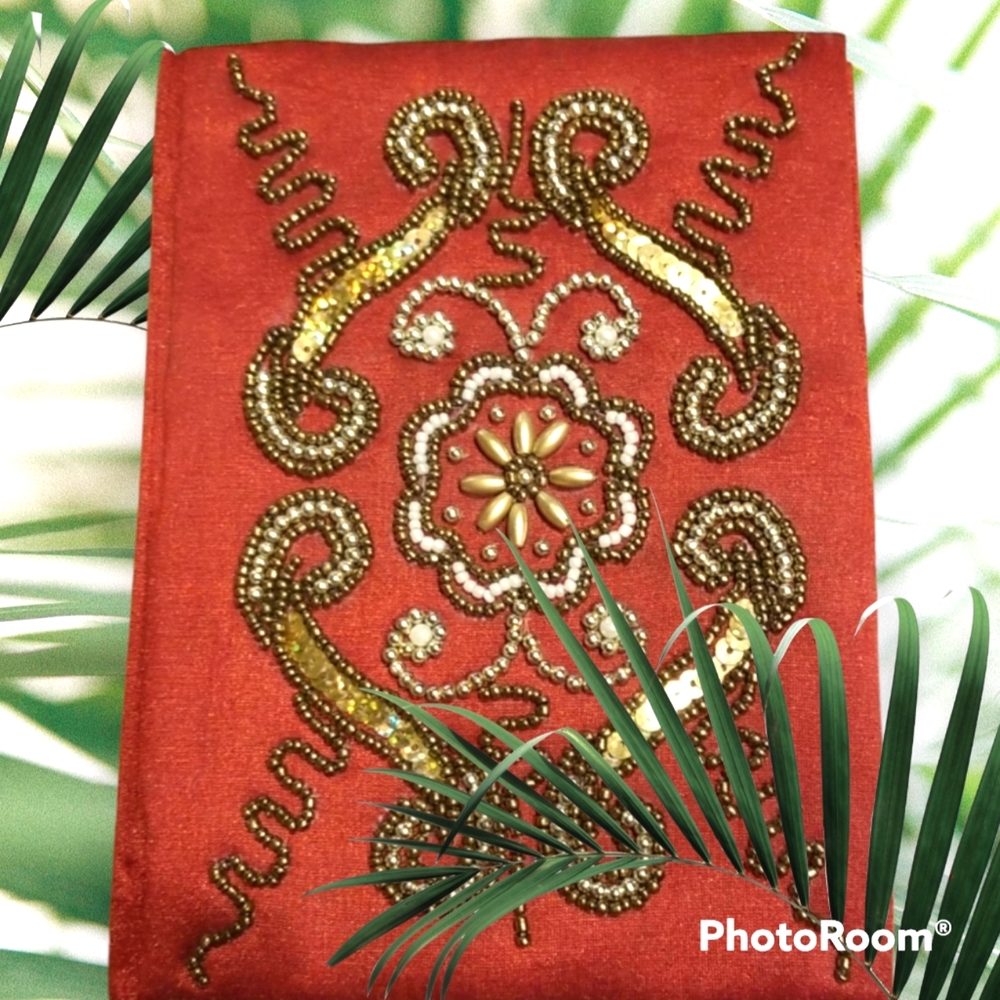 Handcrafted Beaded/Sequin Lined Burgundy Journal